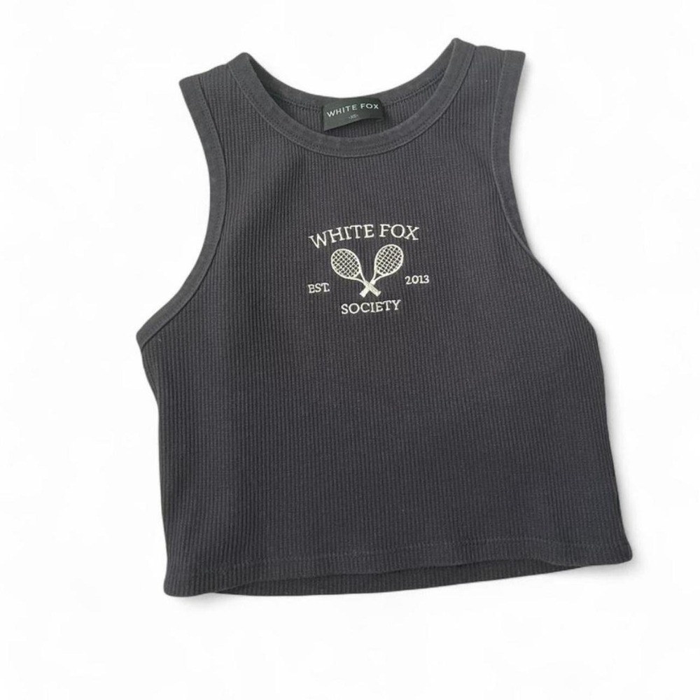 WHITE FOX BLACK COUNTRY CLUB TENNIS RIBBED CROPPED TANK